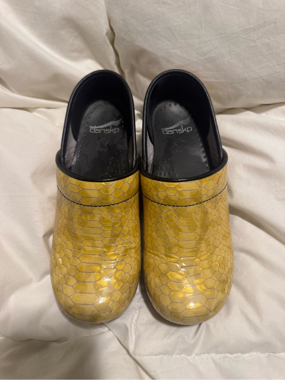 Dansko Yellow Snake-Embossed Slip-On Clogs